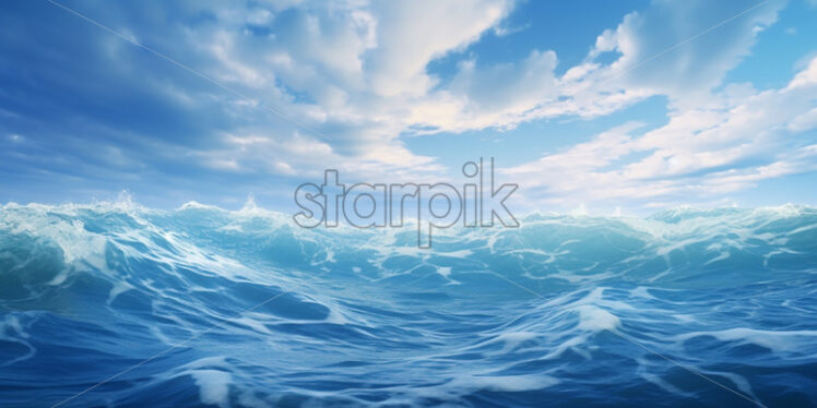 Waves in an ocean under cloudy sky - Starpik Stock