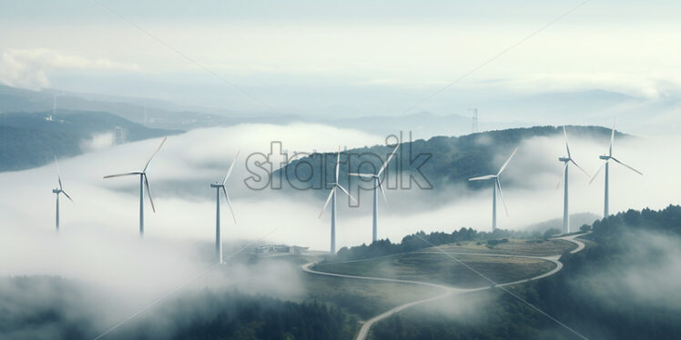 Wind turbines in the fog - Starpik Stock