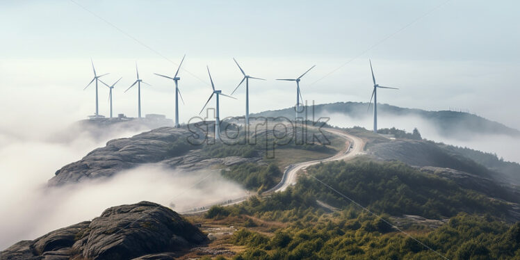 Wind turbines in the fog - Starpik Stock