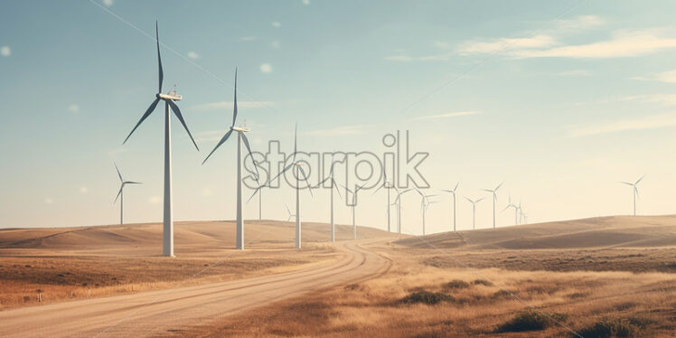 Wind turbines on a plain - Starpik Stock