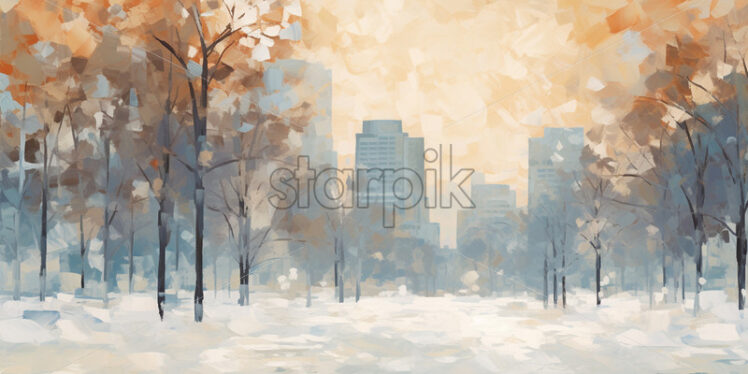 Winter in the city abstract painting - Starpik Stock