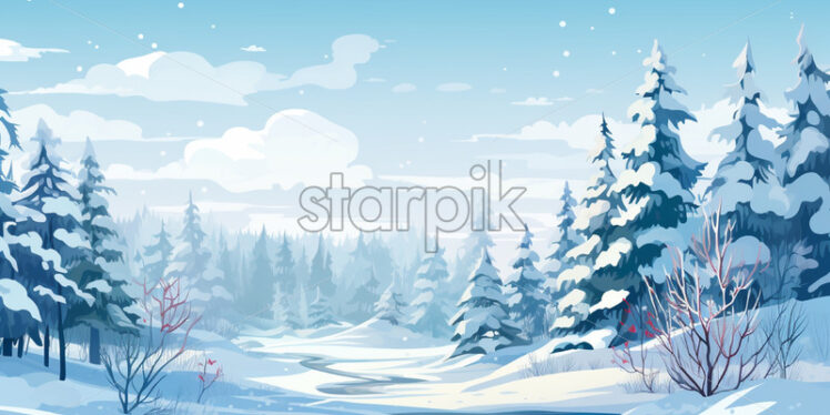 Winter landscape in the forest, created in 2d software - Starpik Stock