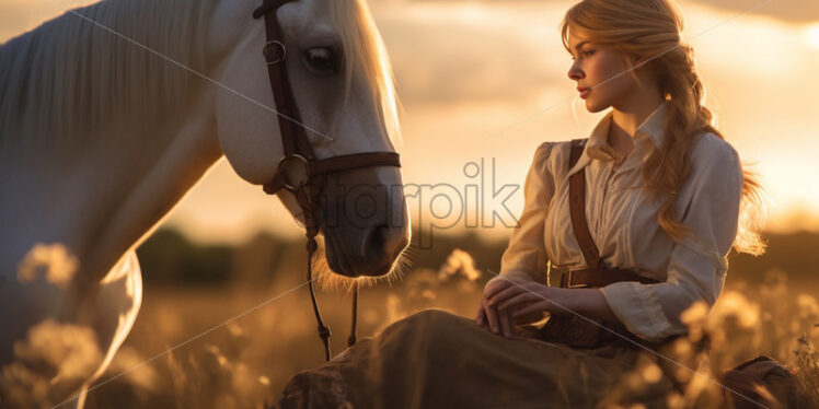 Woman and horse equestrian portrait - Starpik Stock