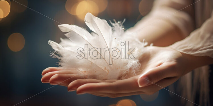 Woman hands holding feathers delicate - Starpik Stock