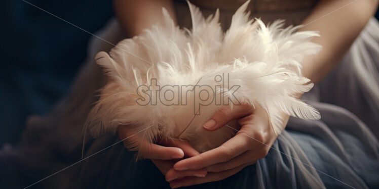 Woman hands holding feathers delicate - Starpik Stock