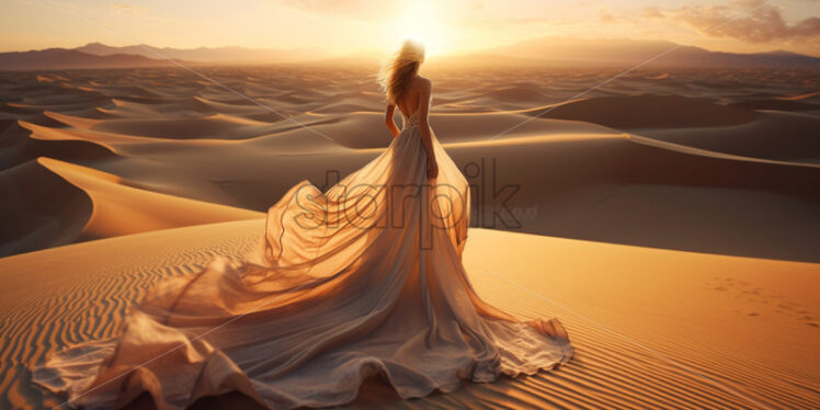 Woman in a silk dress in the desserts mysterious - Starpik Stock