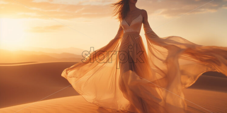 Woman in a silk dress in the desserts mysterious - Starpik Stock