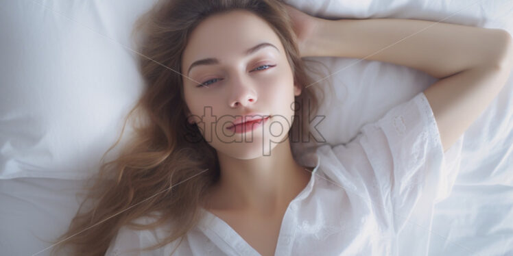 Woman sleeping in the bed, relaxing morning - Starpik Stock