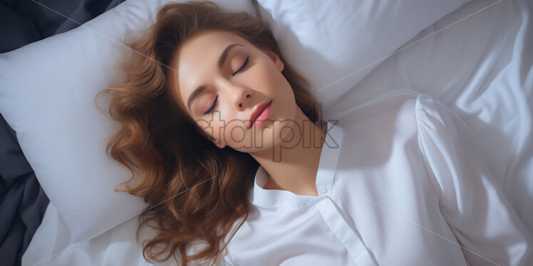 Woman sleeping in the bed, relaxing morning - Starpik Stock