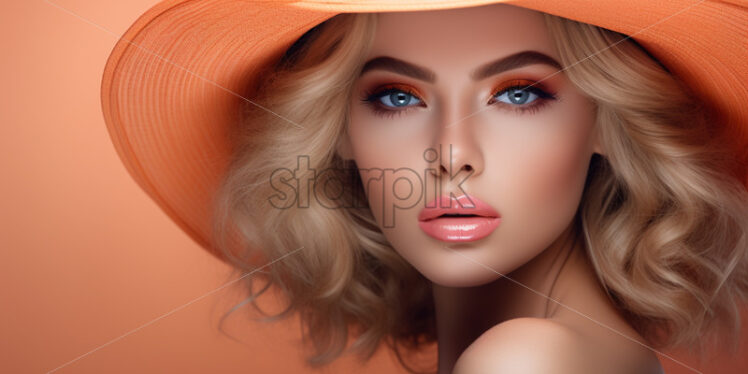 Woman with peach hat fashion trendy - Starpik Stock