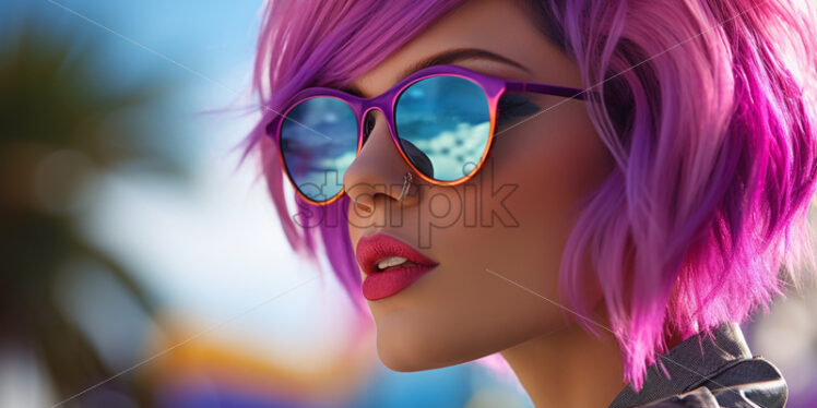 Woman with purple sunglasses and hair - Starpik Stock