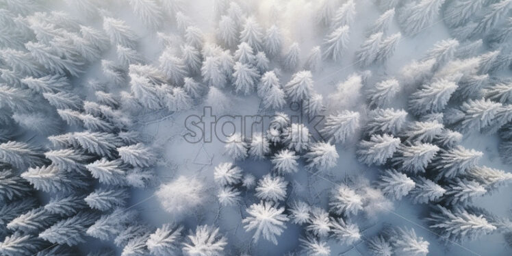 Wonderful winter forest pine trees top view - Starpik Stock