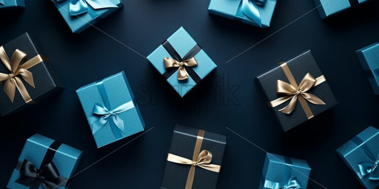 Wrapped gifts on blue background - Starpik Stock