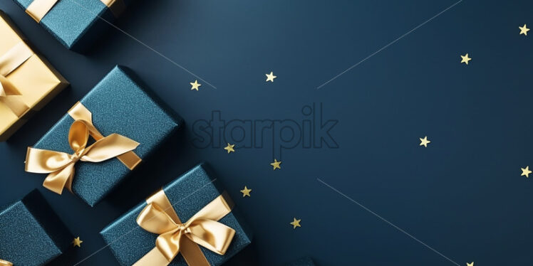 Wrapped gifts on blue background - Starpik Stock