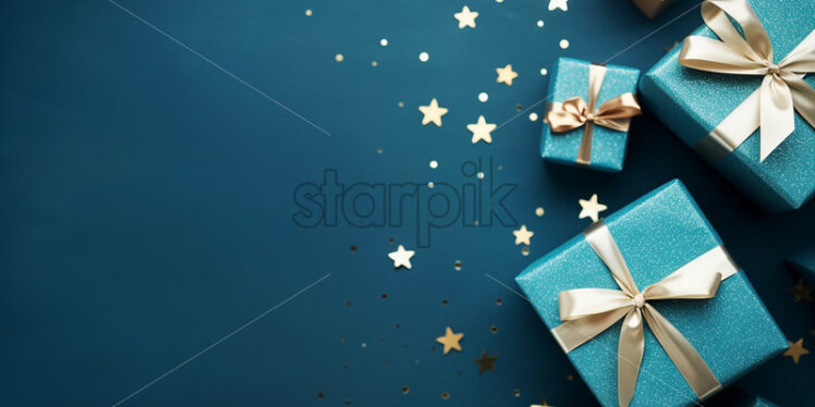 Wrapped gifts on blue background - Starpik Stock