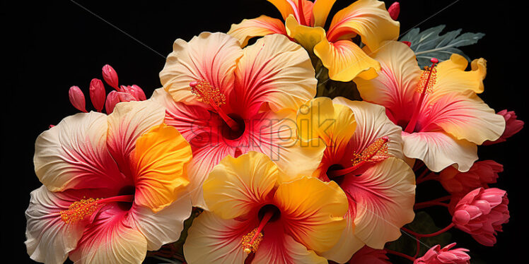 Yellow hibiscus flowers on black background - Starpik Stock