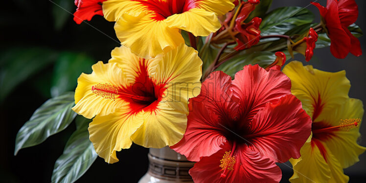 Yellow hibiscus flowers on black background - Starpik Stock