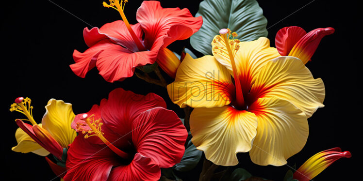 Yellow hibiscus flowers on black background - Starpik Stock