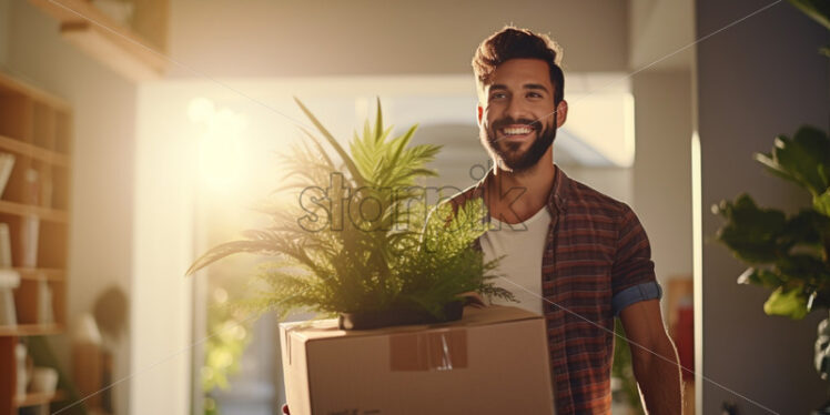 Young couple moving together in an apartment, new beginning, new family - Starpik Stock