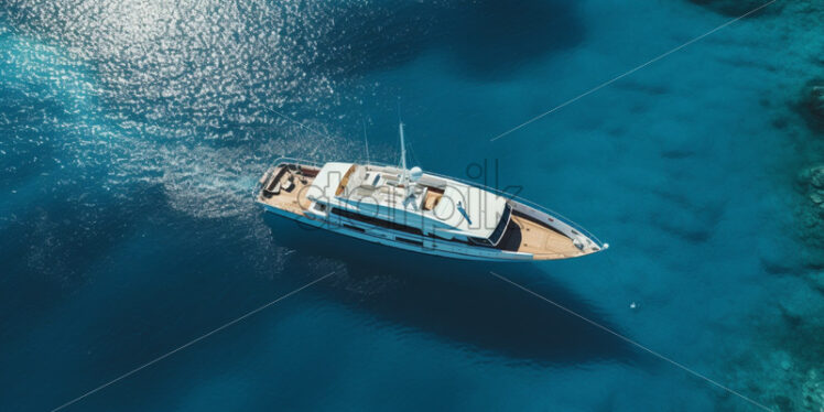 a boat cruising in the sea crystal water - Starpik Stock