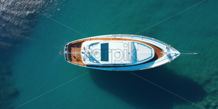 a boat cruising in the sea crystal water - Starpik Stock