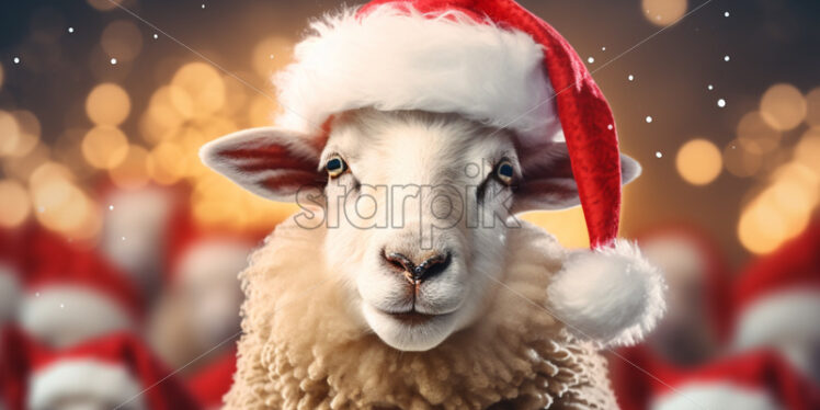 a sheep wearing Santa hat winter holidays card posters - Starpik