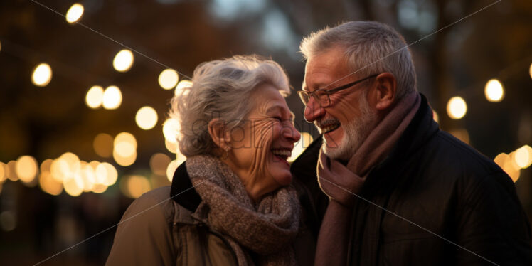 an old couple walking outdoors happy - Starpik Stock