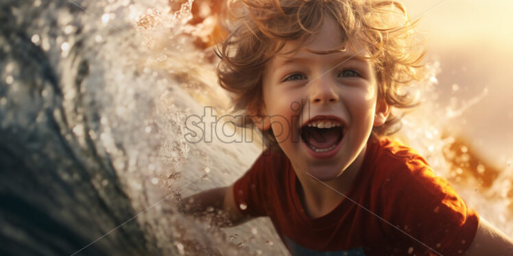 boy making selfie while swimming happy faces - Starpik