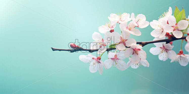 cherry flowers blossom branch on blue backgrounds - Starpik Stock