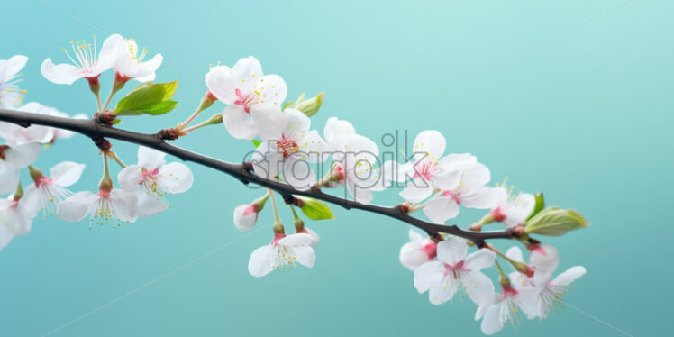 cherry flowers blossom branch on blue backgrounds - Starpik Stock