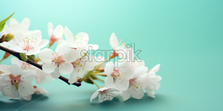 cherry flowers blossom branch on blue backgrounds - Starpik Stock