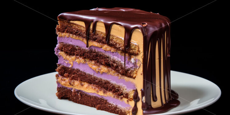 chocolate coating cake in a single tier cake with purle and mocha layer - Starpik Stock