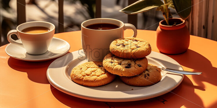 cookies with chocolate chip and black coffee at the coffee shop - Starpik Stock