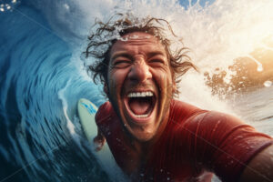 man selfie while swimming happy faces - Starpik