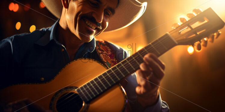 mexican man playing guitar enjoying musics - Starpik Stock