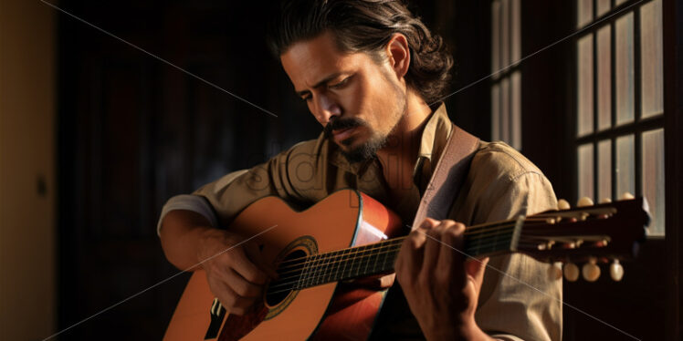 mexican man playing guitar enjoying musics - Starpik Stock