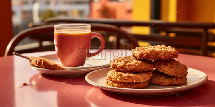 oatmeal cookies with coffee at the coffee shop during break time - Starpik Stock