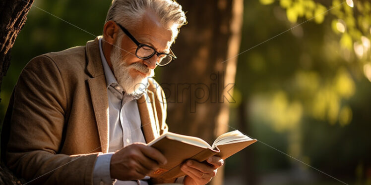 old man reading a book in the parks - Starpik Stock