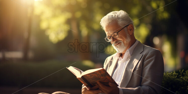 old man reading a book in the parks - Starpik Stock