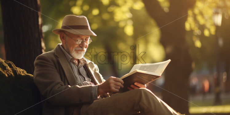 old man reading a book in the parks - Starpik Stock