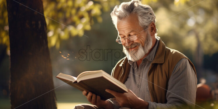 old man reading a book in the parks - Starpik Stock