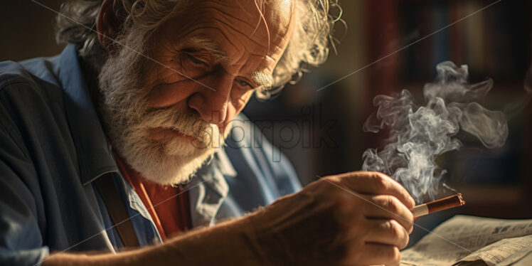 old man reading newspaper at homes - Starpik Stock