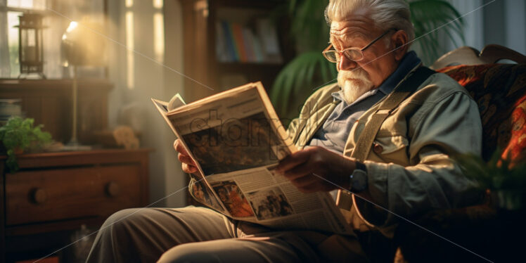 old man reading newspaper at homes - Starpik Stock