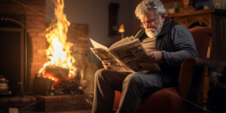 old man reading newspaper at homes - Starpik Stock