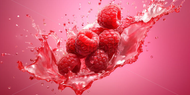 raspberry in water splash close up - Starpik Stock