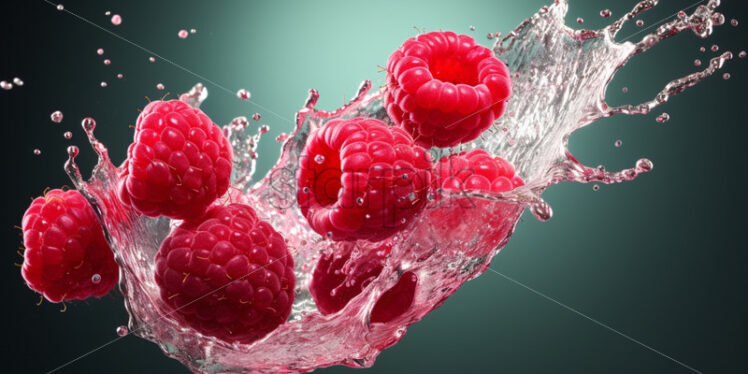 raspberry in water splash close up - Starpik Stock