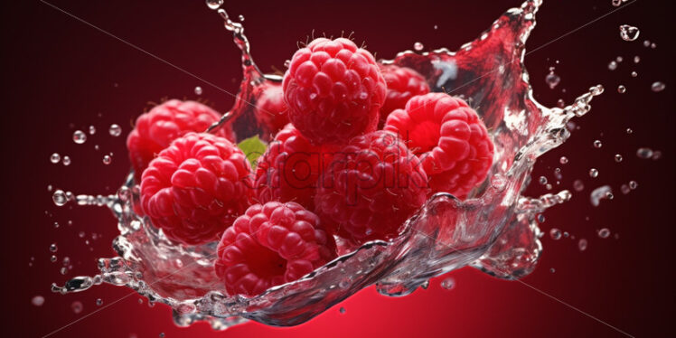 raspberry in water splash close up - Starpik Stock