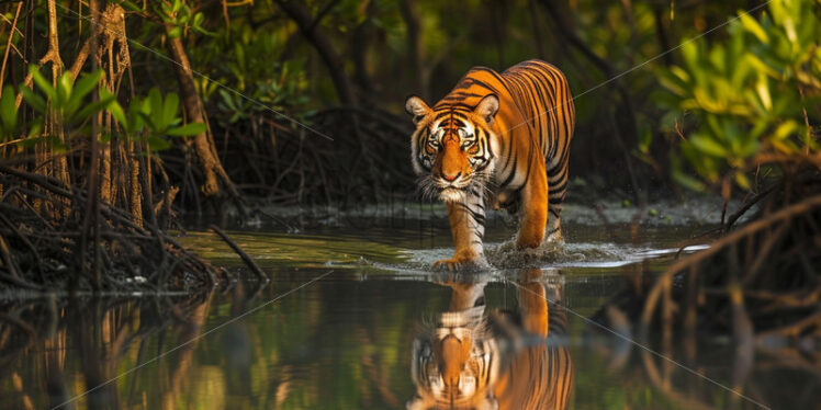 A Bengal tiger in a mangrove forest - Starpik Stock