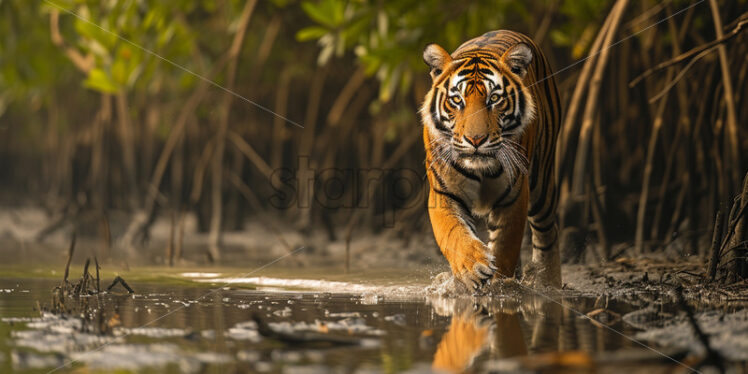 A Bengal tiger in a mangrove forest - Starpik Stock