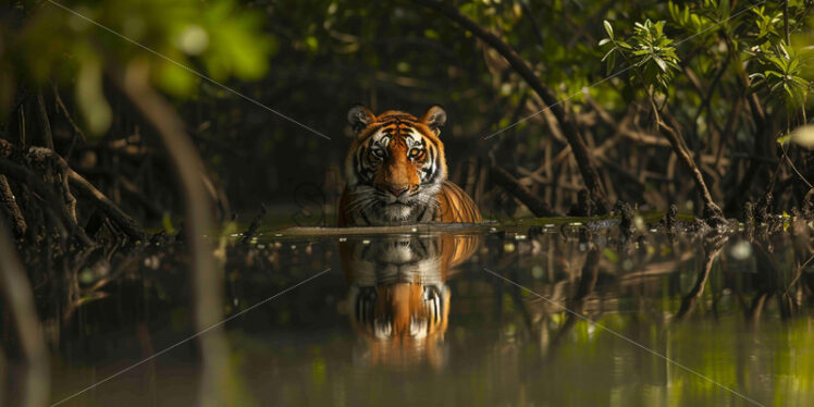 A Bengal tiger in a mangrove forest - Starpik Stock